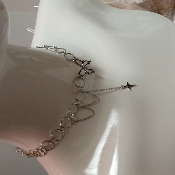 Butterfly Choker Pendant Drop Star Cross Round Chain Silvertone Boho 14"+ 2" ext - Picture 3 of 17